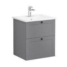 Vitra Root Classic 68836 Lavabo Dolabı, İki Çekmeceli, 60 Cm, Mat Gri, Köşeli Lavabolu